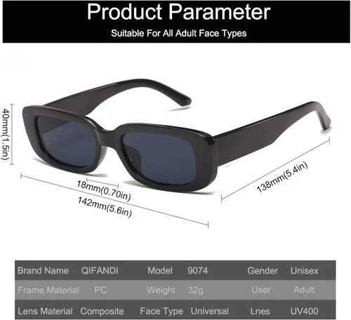 Vista 3 de QIFANDI UV400 - Gafas de sol estilo retro, ovaladas y gruesas, con marco grueso