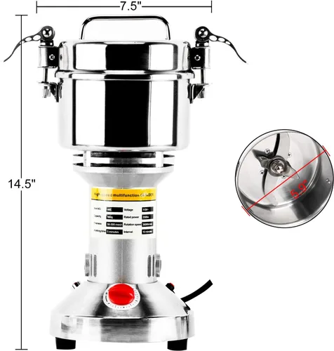 Vista 2 de DasMarine Molinillo eléctrico de grano de alta velocidad de 17.64 oz, molinillo de especias de acero inoxidable comercial con motor de 2500 W, malla