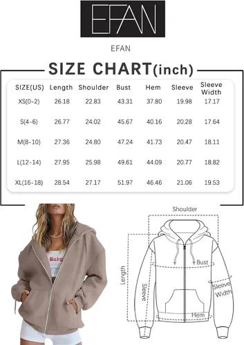 Vista 6 de EFAN lindas sudaderas con capucha para chica adolescente, chaqueta extragrande para el otoño, informales estilo año 2000 (Y2K), con cordón