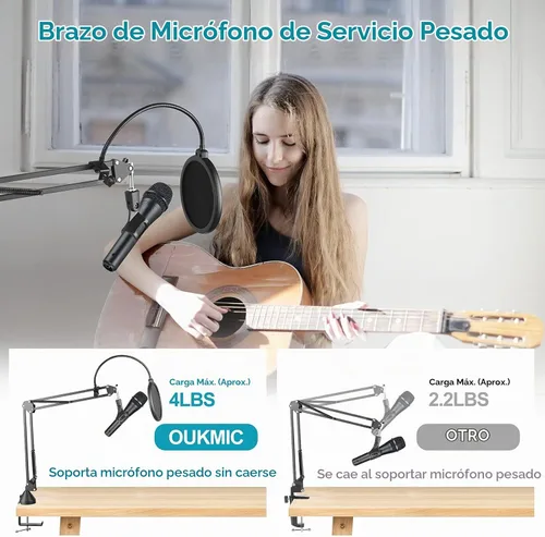 Vista 5 de Brazo de brazo, brazo de micrófono ajustable con 2 clips y filtro pop, escritorio con soporte de micrófono con adaptador de 3/8 a 5/8 pulgadas
