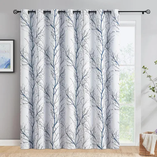 Vista 27 de FMFUNCTEX Cortinas 100% opacas para dormitorio, cortinas de ramas de árbol blanco y negro de 54 pulgadas de largo para sala de estar, cortinas
