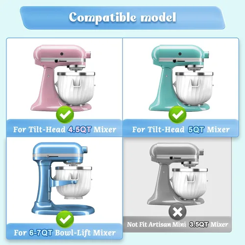 Vista 5 de Accesorio para máquina de helados de 2 cuartos para batidoras KitchenAid, se adapta a 4.5 cuartos de galón, 5 cuartos de galón/6 cuartos de galón