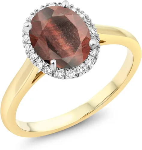 Vista 78 de Gem Stone King Anillo de compromiso ovalado de oro amarillo de 10 quilates con piedra natal y halo de diamantes Ovalado de 0.354 x 0.276 in