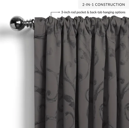 Vista 3 de Elrene Home Fashions Mia - Cortina opaca para ventana de jacquard, 52 x 95 pulgadas (1 panel), color gris