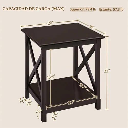 Vista 3 de Yaheetech X-Design - Juego de 2 mesas auxiliares para sofá con estante de almacenamiento, soporte lateral de 2 niveles, mesa pequeña para sala