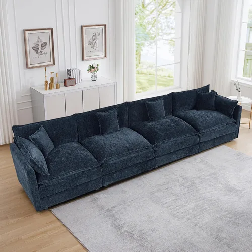 Vista 30 de Setawix Sofá Profundo de 3 Plazas con Otomana, Sofás de Nube en Forma de L de 112.2" para Sala de Estar, Sofá de Nube de Chenilla con Asiento Café