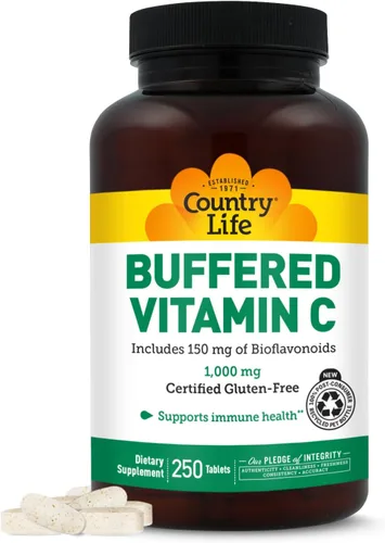 Vista 7 de Country Life Vitamina C tamponada de 1000 mg con bioflavonoides, calcio, magnesio, potasio, apoyo inmunológico, cápsulas veganas, sin gluten, suave