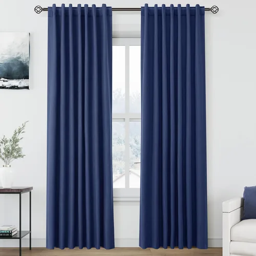 Vista 106 de Nanspring Cortinas de lino 100% opacas para dormitorio, 96 pulgadas de largo, con pestaña trasera, bolsillo para barra, aislamiento térmico, cortina