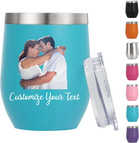 Vista 11 de Vasos de vino personalizados con nombres y fotos con tapa para mujeres, juego de vasos de vino aislados personalizados de acero inoxidable, regalos