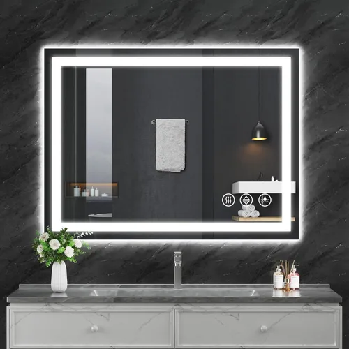 Vista 21 de Koonmi Espejo de baño LED 38x26 con luz, antivaho y 3