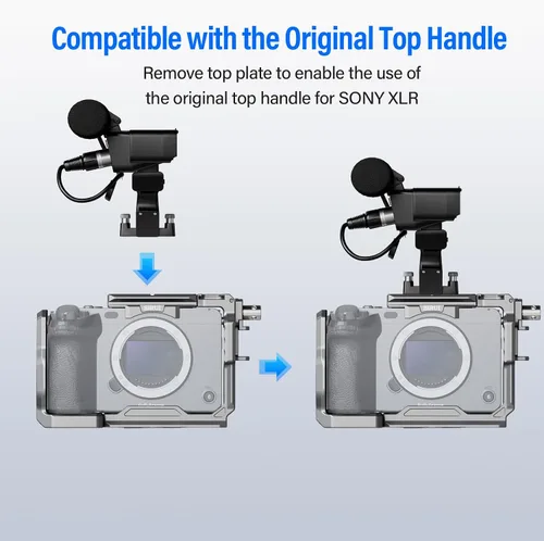 Vista 8 de SIRUI Jaula para cámara Sony FX 3 FX30 con abrazadera de cable para correa de muñeca para riel HDMI NATO, placa QR para Arca-Swiss, compatible