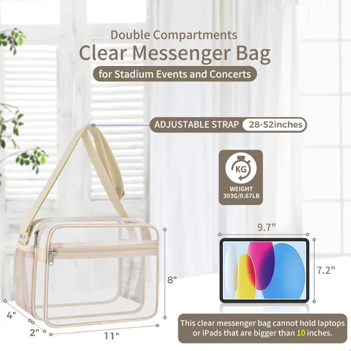Vista 6 de Mildbeer Bolsa de mensajero transparente de estadio de 2 compartimentos para conciertos, juegos y eventos