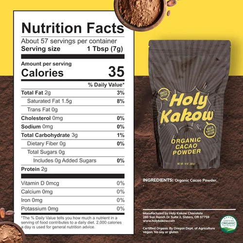 Vista 2 de Holy Kakow Cacao en polvo – Cacao en polvo orgánico, cacao, sin gluten, sin soja, vegano, de origen único, rico en antioxidantes, cacao crudo