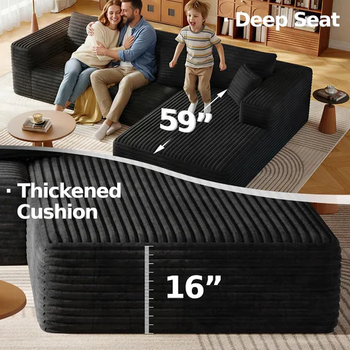 Vista 7 de Sofá modular de 108.2 pulgadas con asiento profundo, sofá de pana en forma de L sin hueso, comodidad moderna, sofá nube de gran tamaño para sala