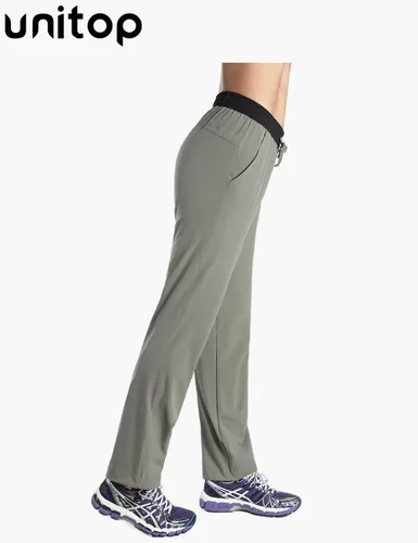 Vista 3 de unitop Pantalones de mujer de secado rápido cintura elástica con cordón de entrenamiento pantalones de senderismo