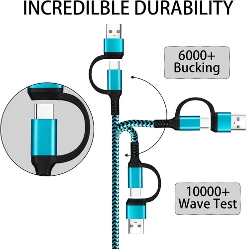 Vista 2 de Cable USB C a C, paquete de 3 cables de carga rápida de 6 pies QC y PD 2 en 1 USB-A/C a tipo C compatible con Samsung Galaxy S21 S10 S9 Note20