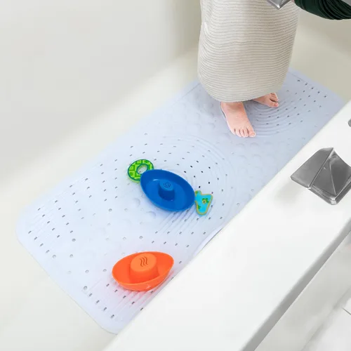 Vista 8 de Nuby Tapete de baño acolchado para bebés y niños pequeños, tapete antideslizante para ducha y bañera con ventosas, color aguamarina