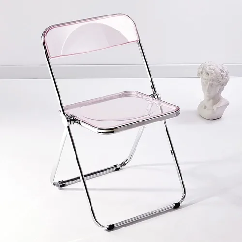 Vista 12 de KAIHAOWIN Silla plegable de acrílico moderna de lujo, silla plegable apilable de cristal fantasma, asiento de sala de estar de plástico de Negro