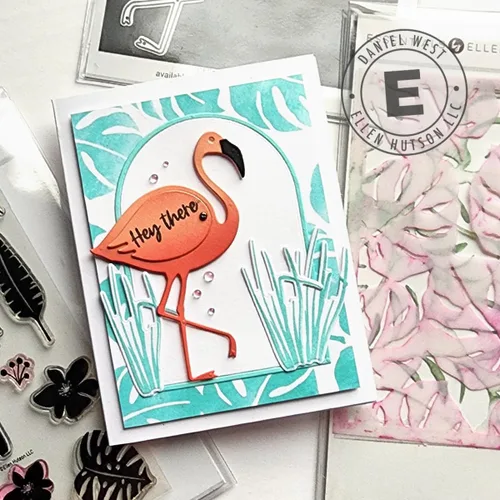 Vista 3 de Flock Star Flamingo de Julie Ebersole, Essentials by Ellen Stamp & Die Combo, diseño de tarjeta interactiva, sentimientos humorísticos