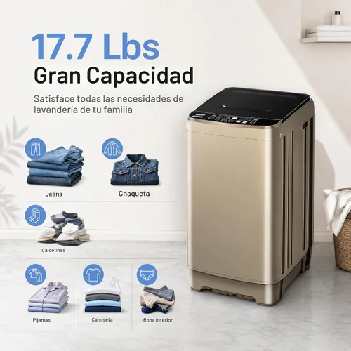 Vista 4 de Lavadora portátil completamente automática 17.7lbs pequeña lavadora 2-Dorado