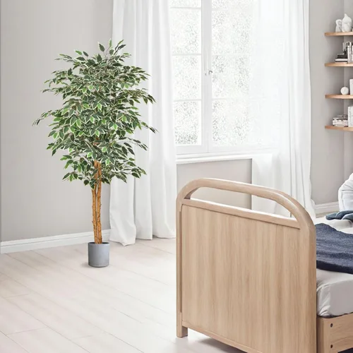 Vista 8 de VEVOR Árbol de ficus artificial de 5 pies con maceta negra, planta alta de ficus sintético con tronco de madera natural y hojas verdes realistas