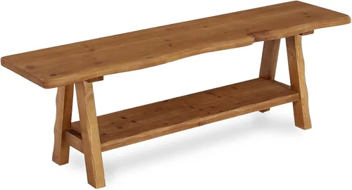 Vista 9 de Banco de entrada de madera maciza de 55 pulgadas, banco de cama con borde vivo, asiento de comedor interior para entrada, dormitorio, sala de estar