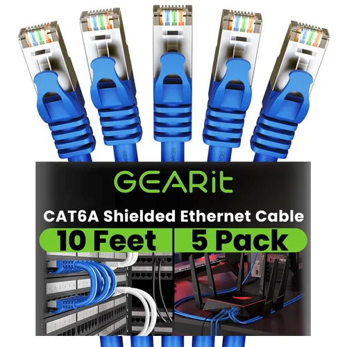 Vista 9 de GEARit Cable Ethernet Cat6A (1 pie, paquete de 5, negro) SSTP blindado sin enganches de 10 Gbps, cable Ethernet blindado SFTP, 26AWG 4 pares