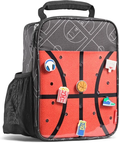 Vista 15 de Fit & Fresh Lonchera personalizable con dije para niños y niñas, lonchera infantil de fútbol con 6 dijes deportivos, bolsa de almuerzo reutilizable