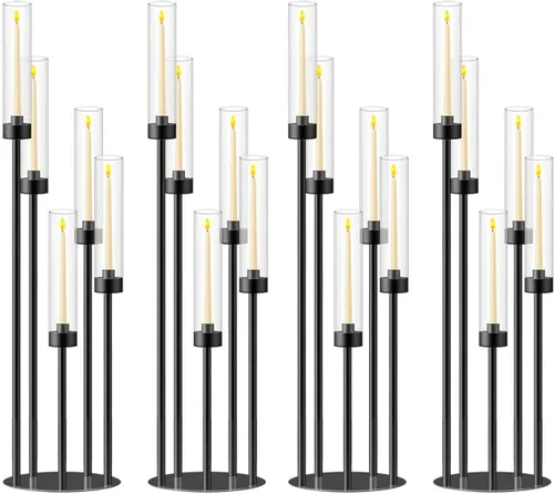 Vista 22 de Centros de mesa de candelabro negro de 35 pulgadas, 10 piezas, para mesas, 5 brazos, centros de mesa de boda para decoraciones