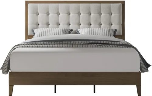Vista 9 de Jocisland - Base de cama matrimonial de madera maciza, cabecera tapizada de 50 pulgadas de alto, color gris ceniza