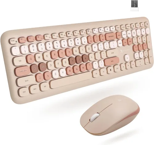 Vista 12 de X9 - Lindo teclado y mouse inalámbricos, teclado y mouse coloridos de 2.4 G con máquina de escribir multicolor retro, teclas para teclado de Negro