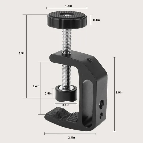 Vista 3 de abrazadera en forma de C universal con rosca de 1/4 y 3/8 para soporte de montaje en escritorio, monitor LCD, flash, carros, bancos, mesas