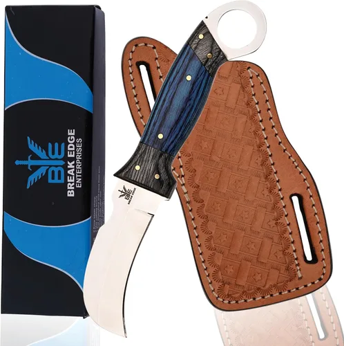 Vista 10 de Cuchillo de Hawkbill de Lineman hecho a mano de acero 1095 con funda de cuero, cuchillo de utilidad resistente para electricistas y pelado de cables