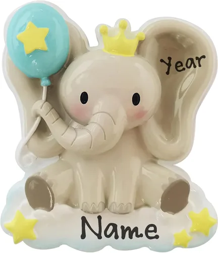 Vista 2 de Adorno colgante de árbol de Navidad personalizado para niño y bebé, elefante azul, elefante azul, primer adorno personalizado para amantes