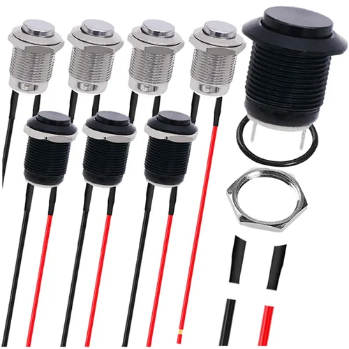 Vista 10 de 6Pcs Interruptor de botón de cierre led de 12mm con carcasa negra y pre-cableado, interruptor de botón a prueba de agua IP65, 1NO 1 normalmente