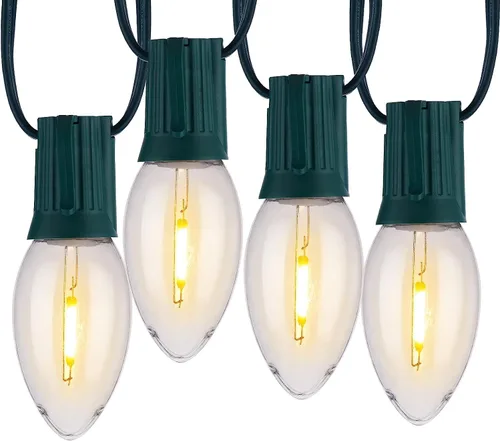 Vista 10 de Luces LED de Navidad C9 para exteriores, cadena de luces C9 de 25 pies con 20 bombillas LED inastillables, 3 modos de luz, luces de árbol de Navidad