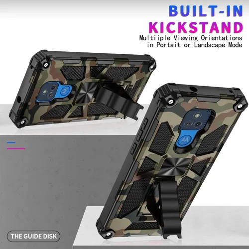 Vista 6 de Funda para Moto G Play 2021, grado militar, cubierta probada contra caídas, soporte integrado compatible con soporte magnético para automóvil, funda