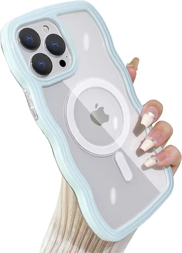 Vista 14 de Yeddabox Magsafe - Funda compatible con iPhone 13, diseño de ondas, lindo marco de colores de caramelo con ondas de agua, a prueba de golpes