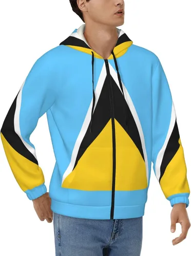 Vista 2 de KADEUX Sudadera con capucha de la bandera de Santa Lucía para hombre y mujer, con cremallera completa