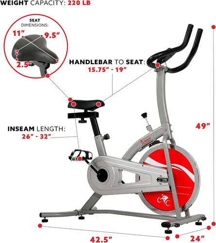 Vista 4 de Sunny Health & Fitness Smart Magnetic Indoor Cycling Bike, Stationary Exercise Cardio Equipment, Free SunnyFit Training App