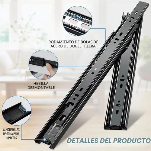 Vista 5 de YENUO - Deslizadores de cajón de extensión completa de montaje lateral de 10 12 14 16 18 20 22 24 pulgadas con rodamiento de bolas, rieles de cajón