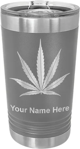 Vista 13 de LaserGram Vaso de pinta aislado al vacío de 16 onzas, hoja de marihuana, grabado personalizado incluido (negro)