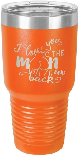 Vista 15 de Vaso negro de 30 onzas con popote y tapa superior deslizante con texto en inglés "I love you to the moon and back", color negro