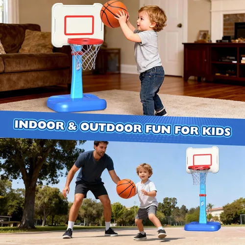 Vista 2 de Aro de baloncesto para niños pequeños de interior para edades 1, 2 y 3 años, aro de baloncesto ajustable para niños, mini aro de baloncesto con 3