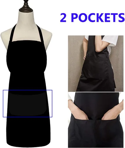 Vista 3 de Paquete de 9 delantales negros para mujeres, adultos, niñas y mujeres con bolsillos, delantales de cocina a granel para cocinar, pintar, barbacoa