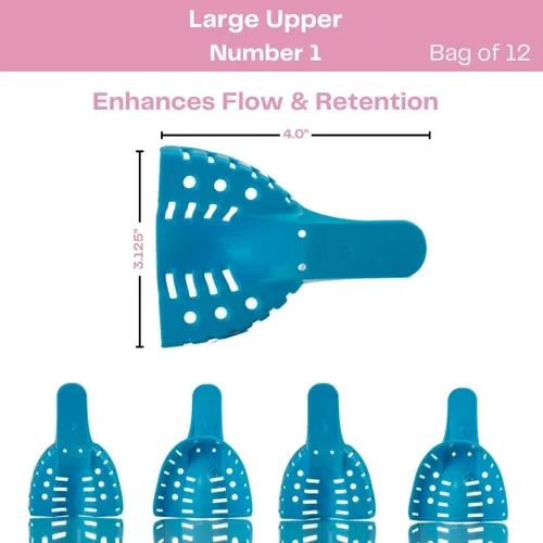 Vista 3 de Bandejas de impresión dental perforadas sin látex desechables bolsa de 12 piezas (#1 grande superior)