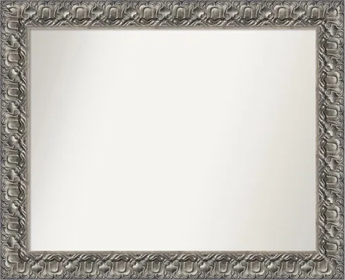 Vista 128 de Amanti Art Espejo de baño plateado para sobre fregadero, 26 x 26 pulgadas, espejo cuadrado de níquel pulido, marco de madera tradicional mediano, se