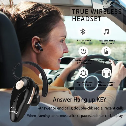Vista 7 de Kendir Auricular Bluetooth, V5.0 Ultraligero Inalámbrico Auricular Teléfono Celular con Micrófono Auricular Control de Volumen, Auriculares Manos