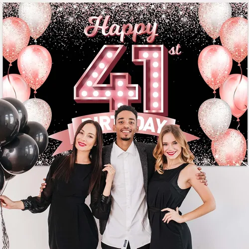 Vista 368 de Cartel de feliz cumpleaños décimo oro rosa, telón de fondo, saludos a 10 años, globos de confeti, decoración temática para niñas de 10 años