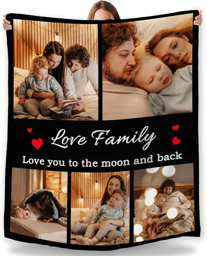 Vista 9 de Manta personalizada con foto, fabricada en Estados Unidos, 5 fotos, mantas personalizadas con imágenes propias para papá, mamá, familia, niños
